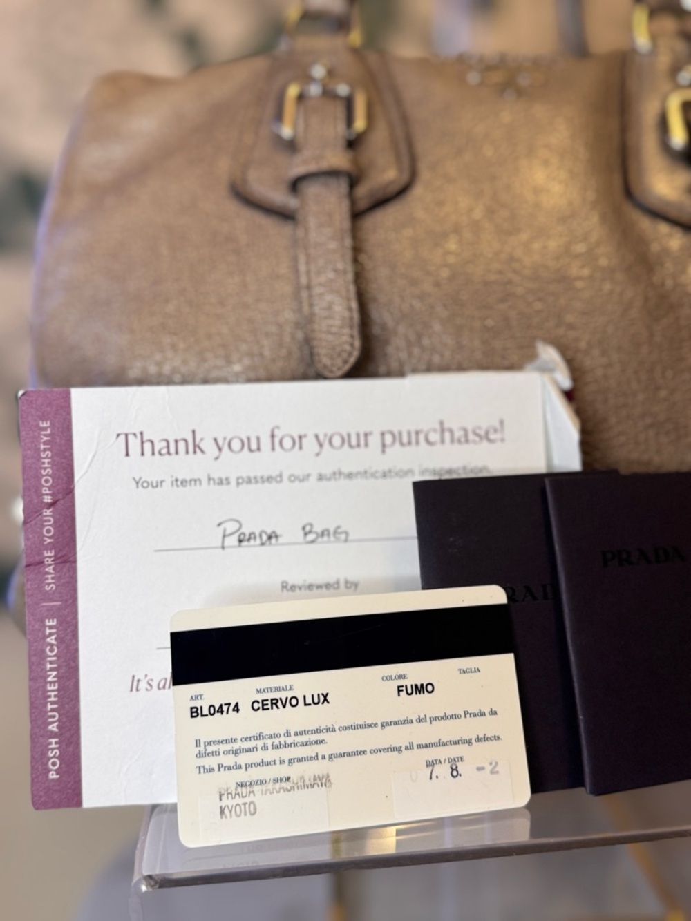 Prada Authentic Metallic Taupe Leather Satchel EUC with Auth Cards & COA - Picture 2 of 15
